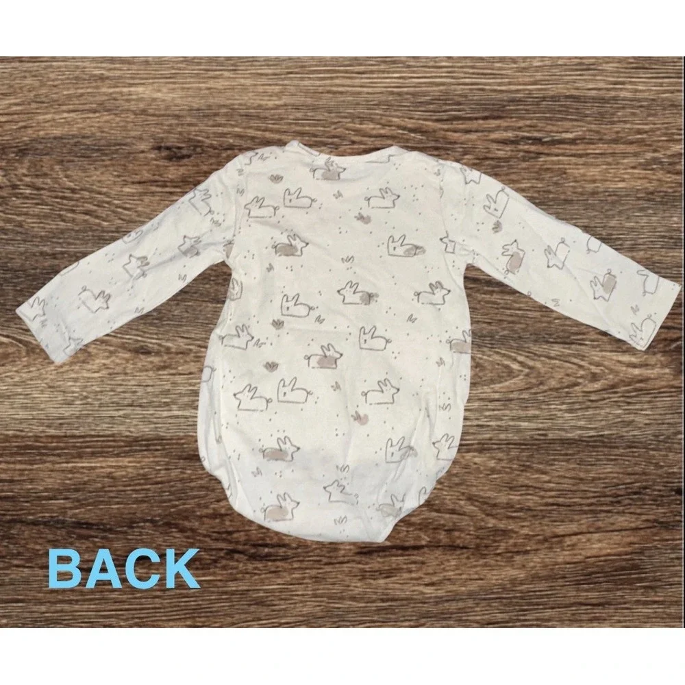 Zara Bunny Print Cotton Long bodysuit  9-12 Months Ivory Button Easter